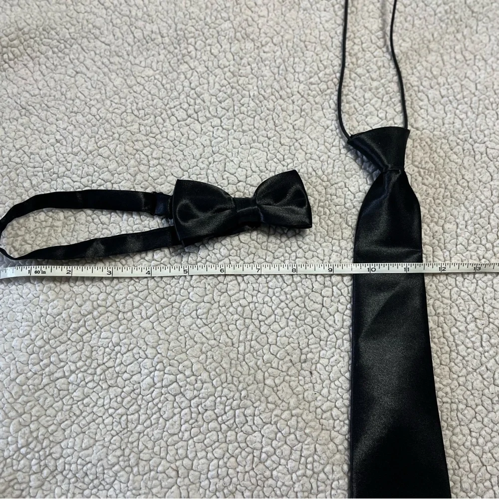 Elegant kids Black Satin Tie and Bow Tie Set